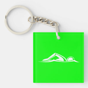 Logo de natation Acrylique Porte - clé Vert