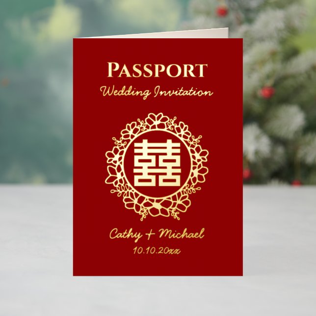 Logo de passeport rouge faire-part de mariage chin (Vacances In Situ)
