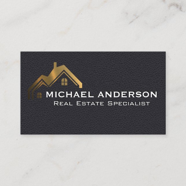 Logo de propriété Gold | Carte de visite en cuir (Devant)