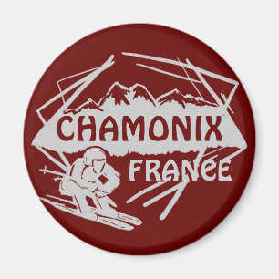 Logo de ski rouge de Chamonix France aimant