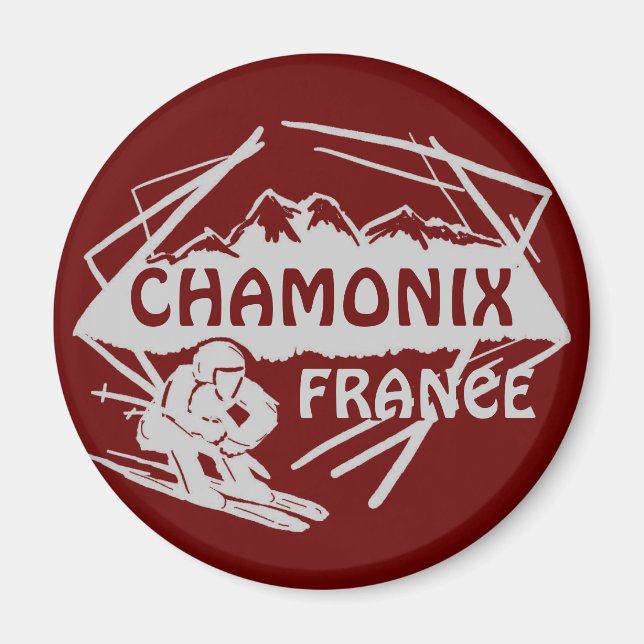Logo de ski rouge de Chamonix France aimant (Devant)