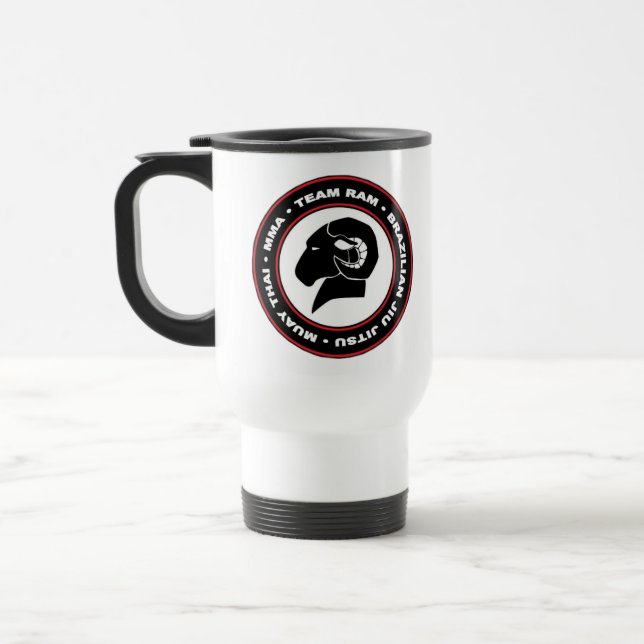 Logo de tasse de voyage, noir et rouge blanc de (Gauche)