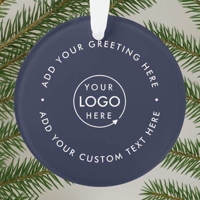 Logo d'entreprise | Marine Blue Corporate Noël (Navy blue company branded Christmas tree ornaments for client gifts & promotional office decor.)