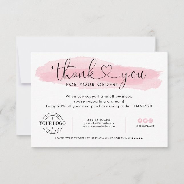 Logo d'entreprise Merci Coeur rose Carte de remerc (Devant)
