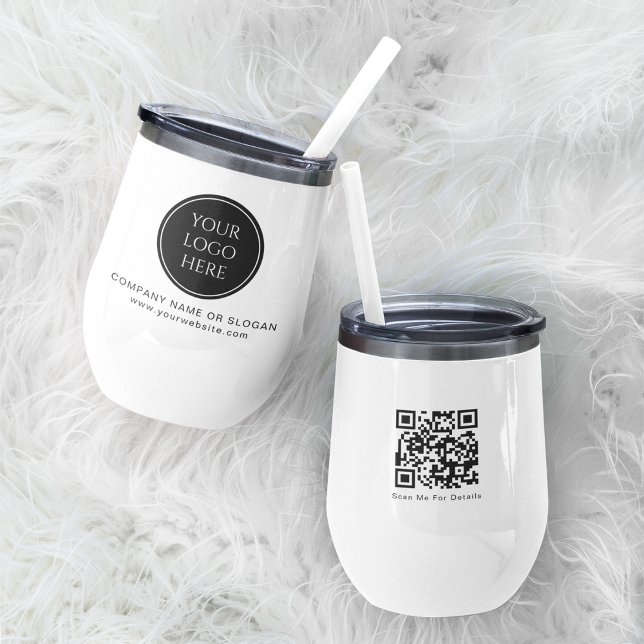 Logo d'entreprise moderne Code QR d'entreprise Min (Modern Business Logo Corporate QR Code Minimal Thermal Wine Tumbler)