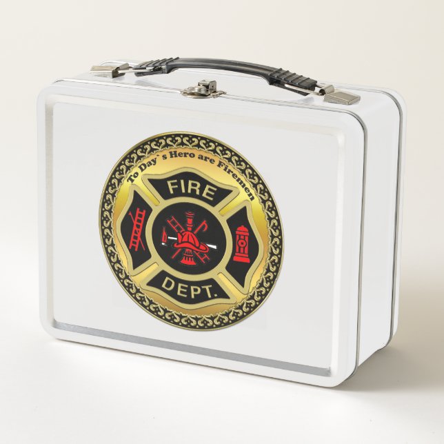 Logo der Feuerabteilung Schwarzes und Gold-Abzeich Metall Brotdose (Vorderseite)