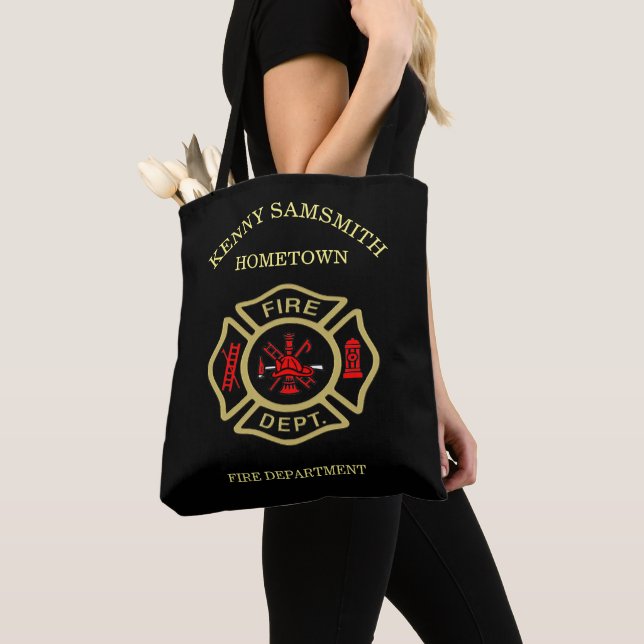 Logo der Feuerabteilung Schwarzes und Gold-Abzeich Tasche (Von Nahem)