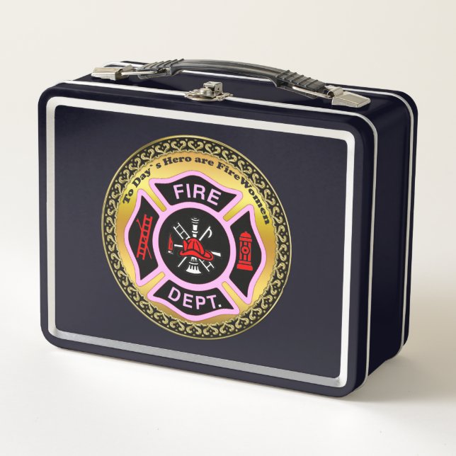Logo der Feuerabteilung Schwarzes und rosa Abzeich Metall Brotdose (Vorderseite)
