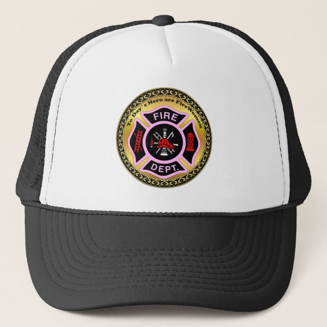 Logo der Feuerabteilung Schwarzes und rosa Abzeich Truckerkappe (Vorderseite)