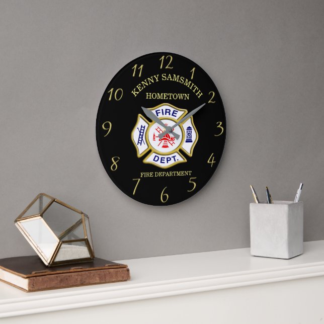 Logo der Feuerwehr Blau und Weiß Abzeichen Große Wanduhr (Büro)