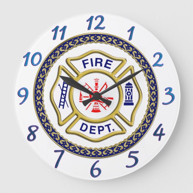 Logo der Feuerwehr Blau und Weiß Abzeichen Große Wanduhr (Vorderseite)