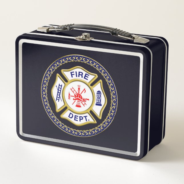 Logo der Feuerwehr Blau und Weiß Abzeichen Metall Brotdose (Vorderseite)