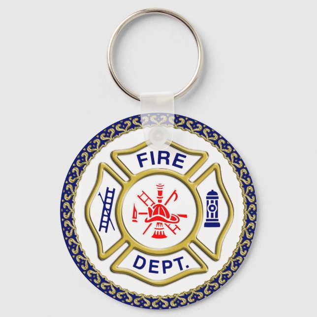 Logo der Feuerwehr Blau und Weiß Abzeichen Schlüsselanhänger (Vorderseite)