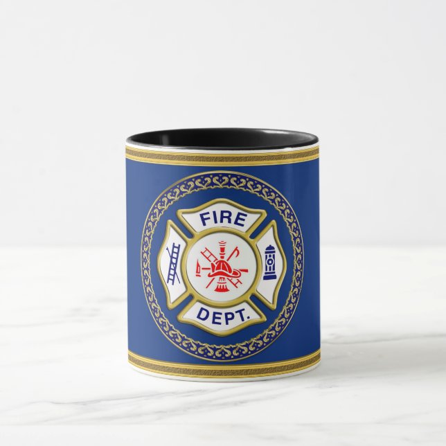 Logo der Feuerwehr Blau und Weiß Abzeichen Tasse (Zentrum)