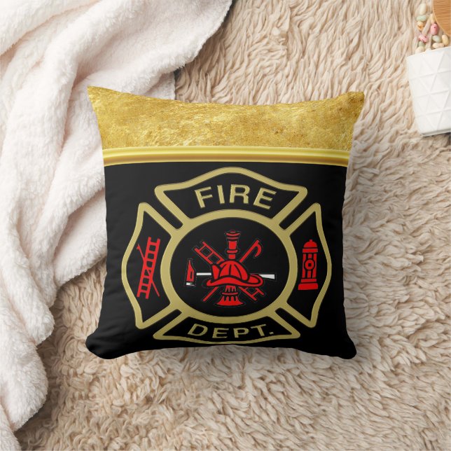 Logo der Feuerwehr Gold und Abzeichen Kissen (Decke)