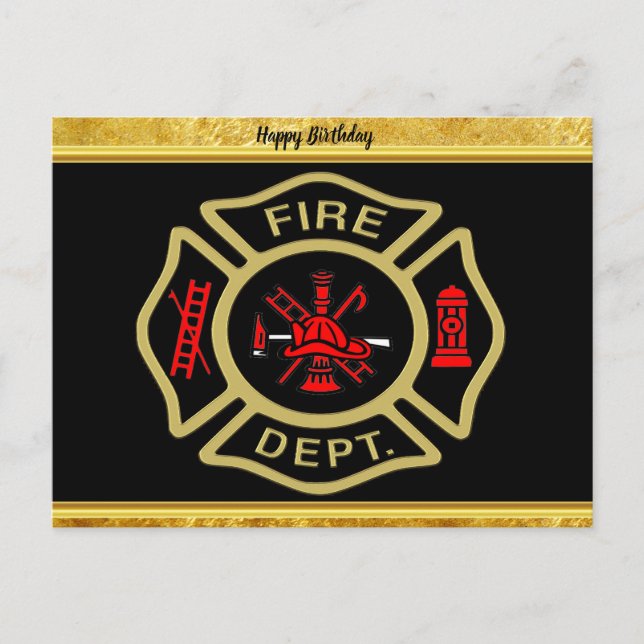 Logo der Feuerwehr Gold und Abzeichen Postkarte (Vorderseite)