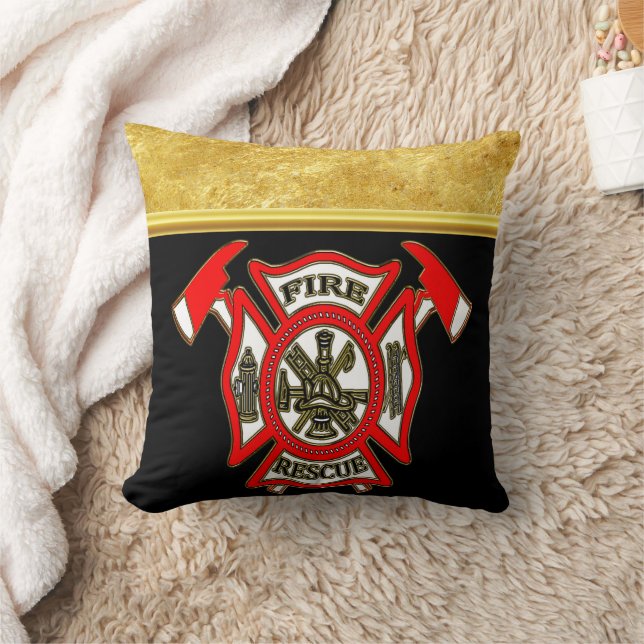 Logo der Feuerwehr Gold und Rotes Abzeichen Goldfo Kissen (Decke)