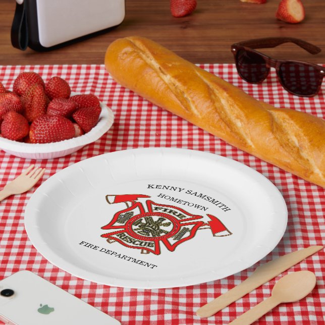 Logo der Feuerwehr Gold und Rotes Abzeichen Pappteller (Picknick)