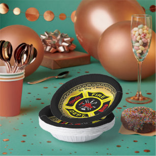 Logo der Feuerwehr Schwarz-Gelb-Abzeichen Pappteller