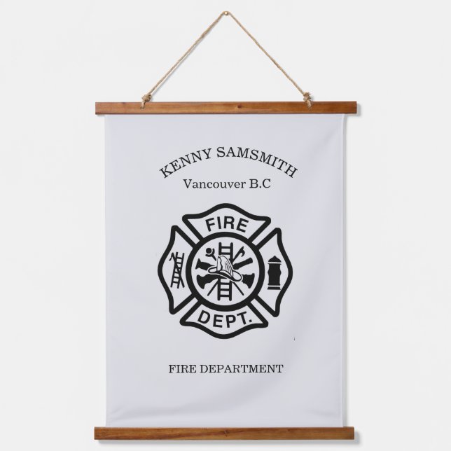 Logo der Feuerwehr Schwarz Wandteppich Mit Holzrahmen (Vorderseite)