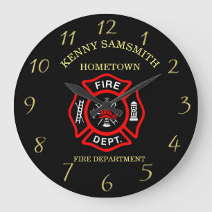 Logo der Feuerwehr Schwarzes und Rotes Abzeichen Große Wanduhr