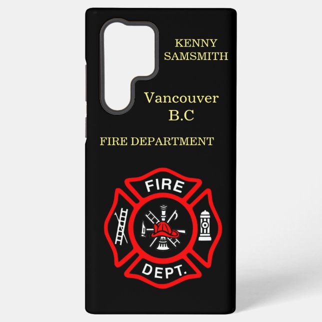 Logo der Feuerwehr Schwarzes und Rotes Abzeichen Samsung Galaxy Hülle (Rückseite)