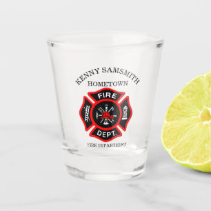 Logo der Feuerwehr Schwarzes und Rotes Abzeichen Schnapsglas