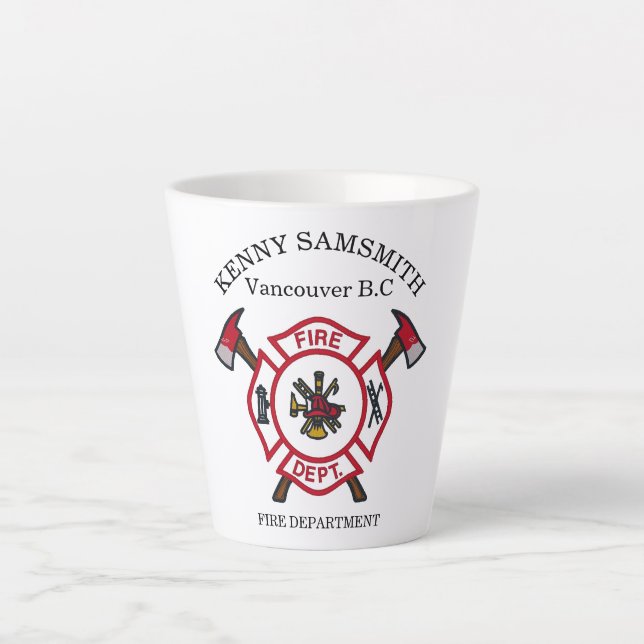 Logo der Feuerwehr Weiß und Rot Abzeichen Milchtasse (Vorderseite)