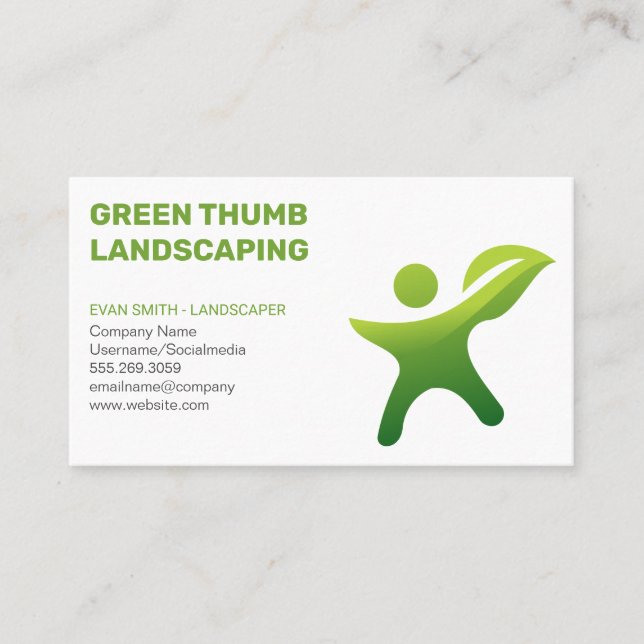 Logo der grünen Leaf-Person | Gartenarbeit Visitenkarte (Vorderseite)