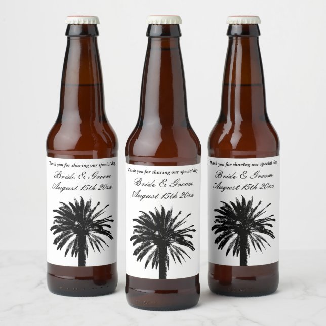 Logo der Hochzeitspalme im Freien Bierflaschenetikett (Flaschen)