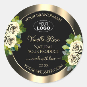 Logo der Luxus Floral Gold Black Product Labels Ro Runder Aufkleber