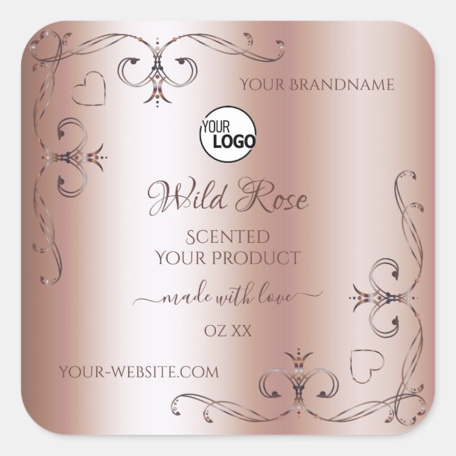 Logo der Luxus-Rose Golden Verziert Product Labels Quadratischer Aufkleber (Vorderseite)