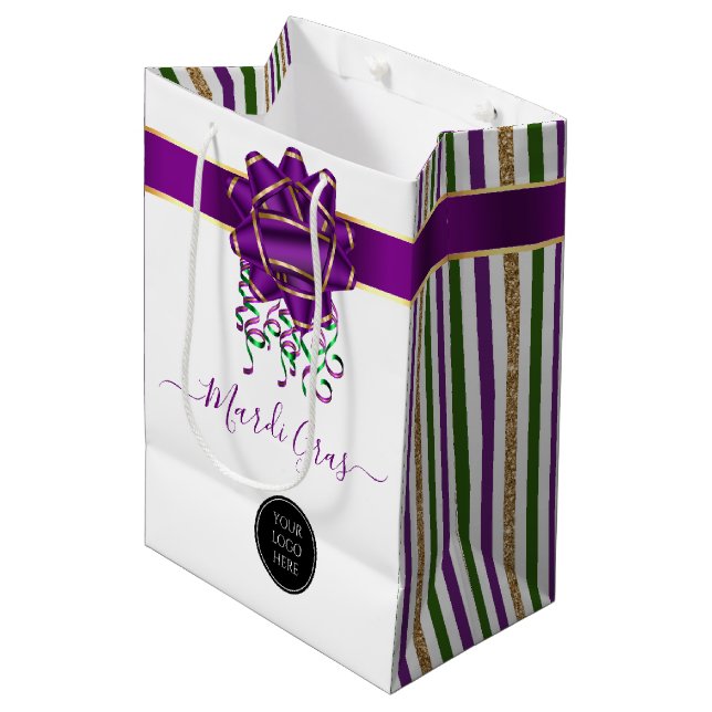 Logo der Mardi Gras Company Mittlere Geschenktüte (Vorderseite Schrägansicht)
