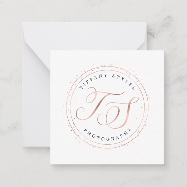 Logo der Rose Gold und Navy Blue Initials Company Mitteilungskarte (Vorderseite)