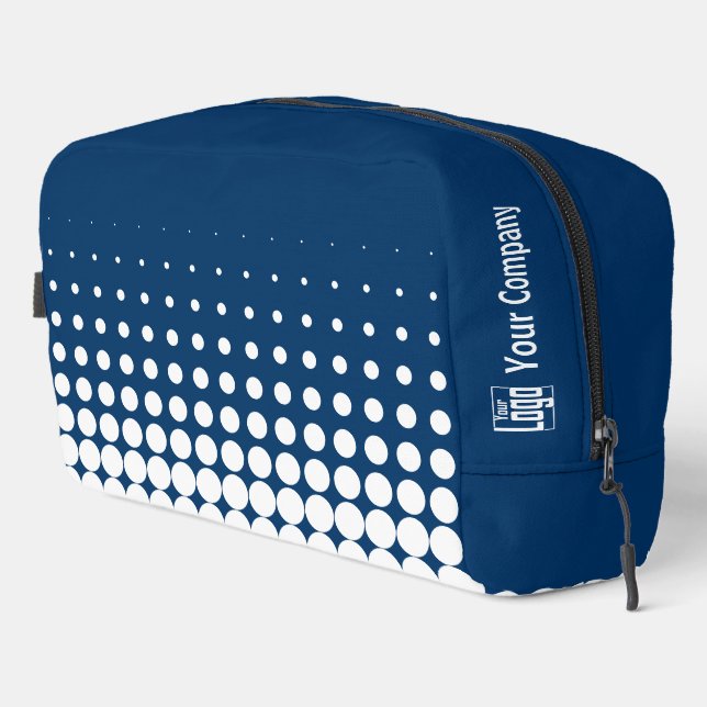 Logo der Werbefirma Halftone Blue White Waschbeutel (Rechte Ecke)