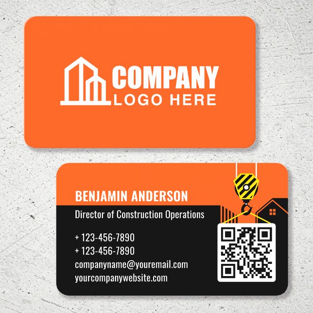 Logo des Bauunternehmens QR-Code Orange Visitenkarte (Von Creator hochgeladen)