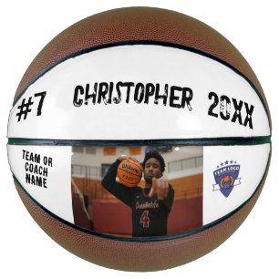 Logo des Foto-Player-Namens des Teams weiß Basketball