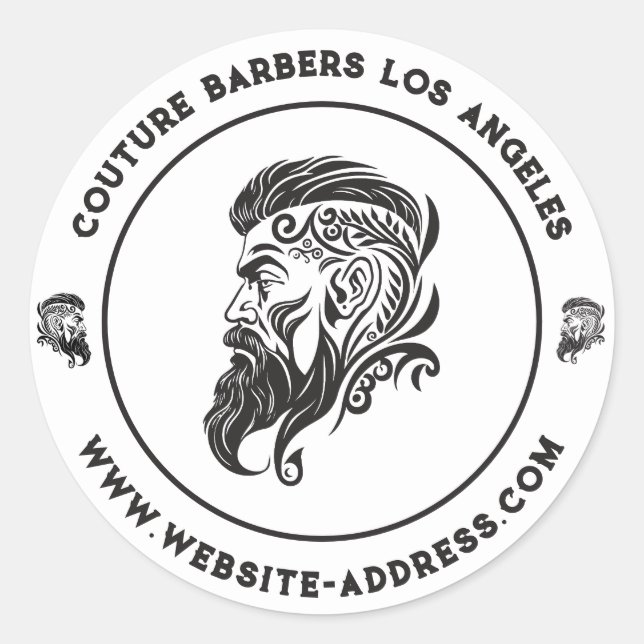 Logo des Friseurgeschäfts mit eigenem Text auf Wei Runder Aufkleber (Vorderseite)