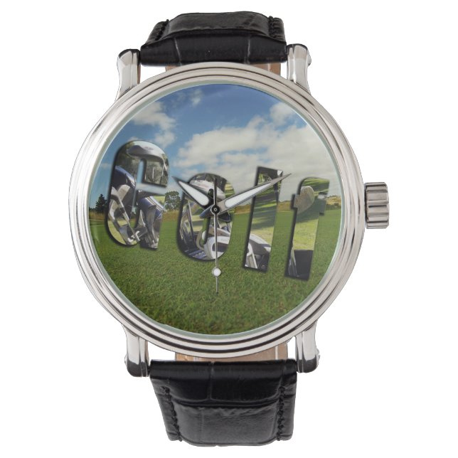 Logo des Golfplatzes, Mens Large Face Leather Watc Armbanduhr (Vorderseite)