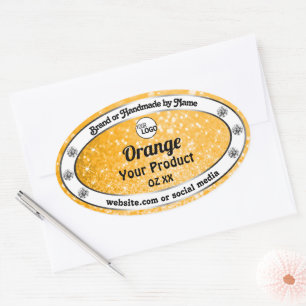 Logo des hellen Orange Sparkle Glitzer Product Lab Ovaler Aufkleber