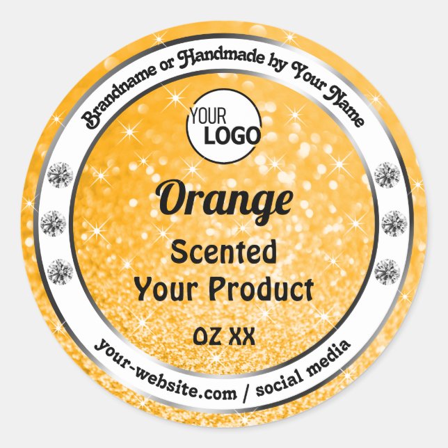 Logo des hellen Orange Sparkle Glitzer Product Lab Runder Aufkleber (Vorderseite)