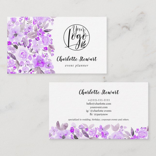 Logo des lila Aquarellenplaners Visitenkarte (Vorne/Hinten)