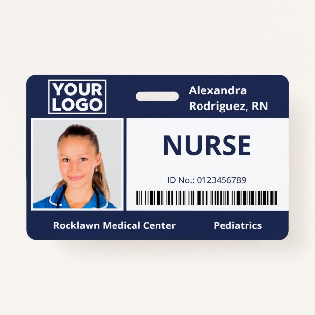 Logo des Mitarbeiter-Fotos Barcode Navy Blue Hospi Ausweis (Vorderseite)