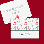 Logo des Red Green Laboratories Science Business Dankeskarte<br><div class="desc">Einfache und niedliche wissenschaftliche Danksagung für die Kundenzufriedenheit mit einem Muster an Laborgeräten wie Teströhren, Fässern und Glasgläsern in schönen Weihnachtsrot- und -grün-Farben. Um das Muster zu ergänzen, gibt es ein paar Moleküle in grauen Farben. Designed by Patricia Alvarez.</div>