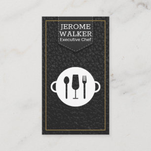 Logo des ustensiles   Carte de visite en cuir