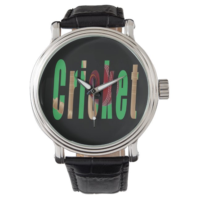 Logo du jeu de cricket, Montres en cuir pour homme (devant)
