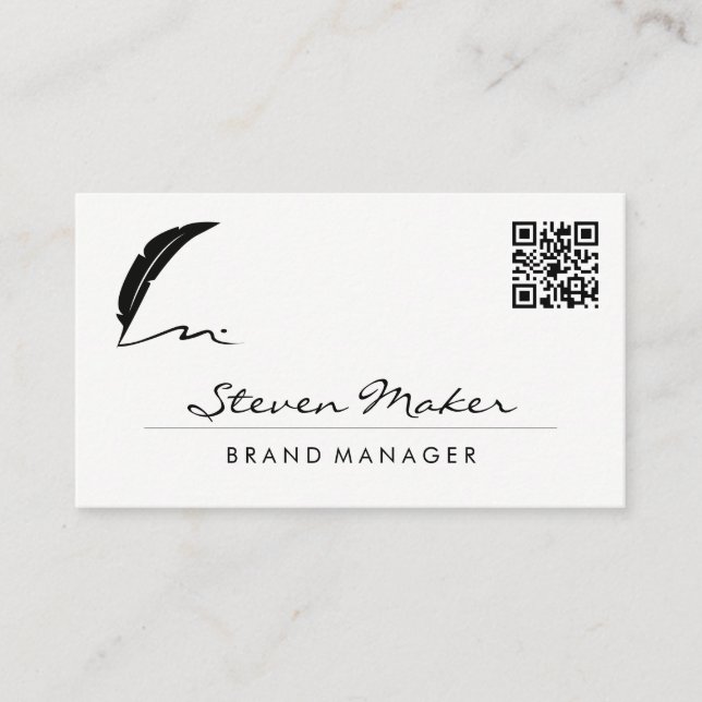 Logo du stylo plume | Carte de visite de code QR (Devant)
