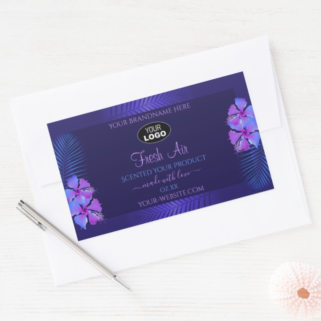 Logo Étiquette de produits bleu foncé Fleurs viole (Enveloppe)