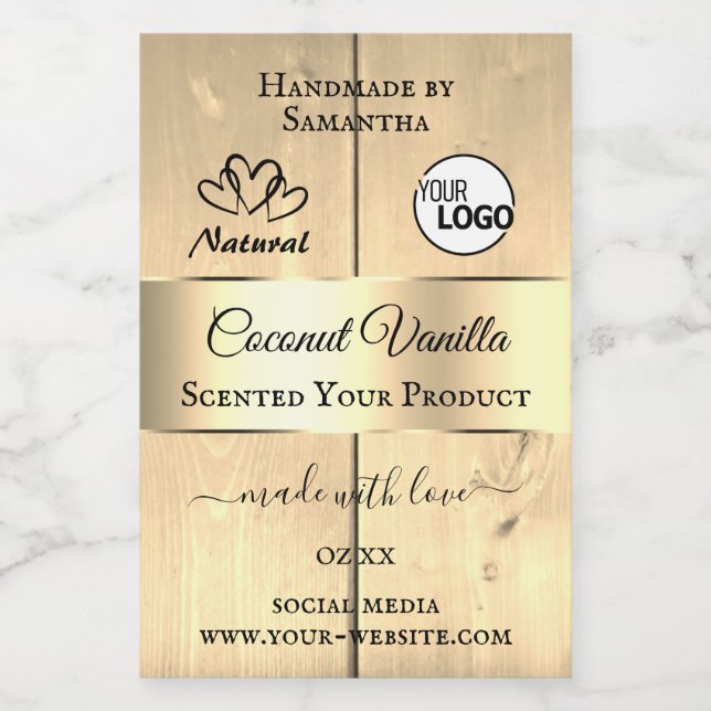 Logo Étiquette du produit en bois Brown Gold Light (Étiquettes simples)