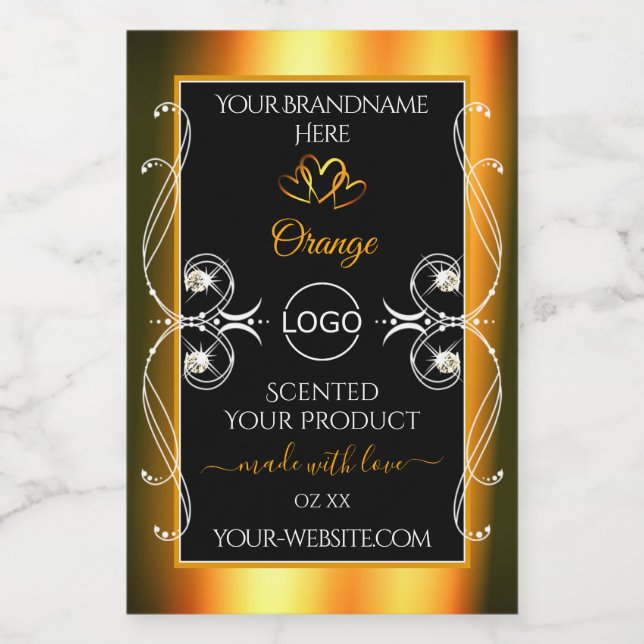 Logo Étiquette Élégant Glamour Noir Orange (Étiquettes simples)